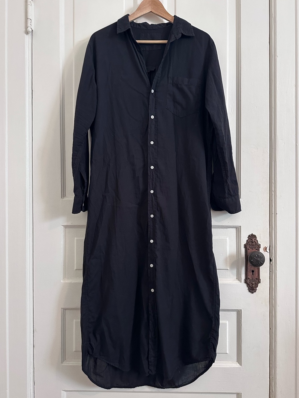 Frank & Eileen Rory Maxi Shirt Dress in Cotton Voile Black Size Medium - Picture 4 of 8